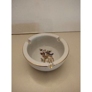 Vintage Made in Japan A Christmas Keepsake Porcelain Gold trim Ashtray 4" round.